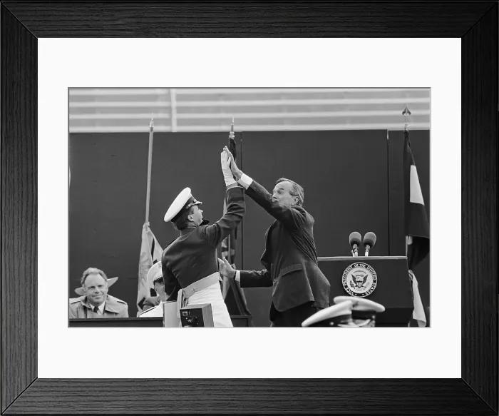 Framed Print : George Bush Giving High Five to Military Cadet Framed Print : George Bush Giving High Five to Military Cadet