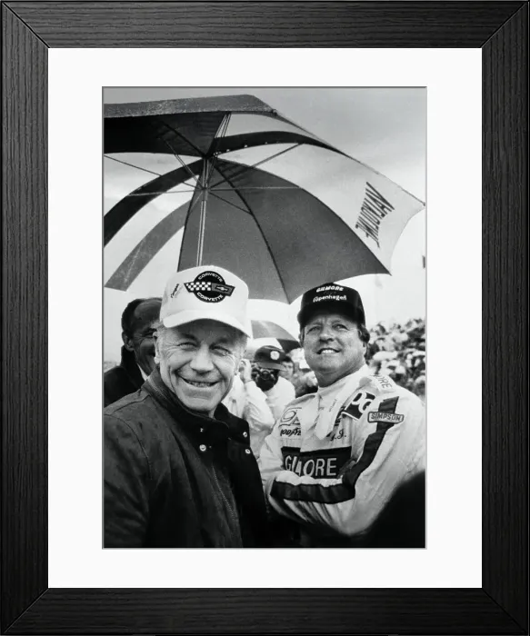Framed Print : Chuck Yeager and A.J. Foyt Under Umbrella Framed Print : Chuck Yeager and A.J. Foyt Under Umbrella