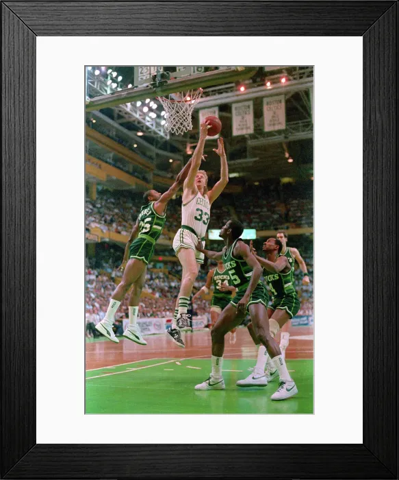 Framed Print : Larry Bird in Playoff Action Against the Milwaukee Bucks Framed Print : Larry Bird in Playoff Action Against the Milwaukee Bucks