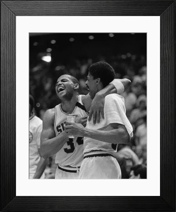 Framed Print : Charles Barkley and Julius Erving Celebrating Victory