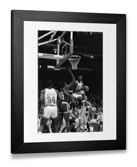 Framed Print : Michael Jordan in Mid Air as He Tries Scoring Framed Print : Michael Jordan in Mid Air as He Tries Scoring