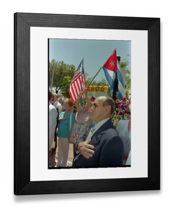Framed Print : Cuban Exile Covering Heart During Anthem Framed Print : Cuban Exile Covering Heart During Anthem