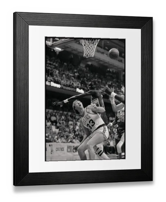 Framed Print : Manute Bol Defending Against Larry Bird Framed Print : Manute Bol Defending Against Larry Bird