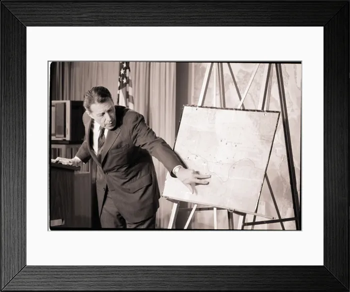 Framed Print : Caspar Weinberger Points to Map of Libya