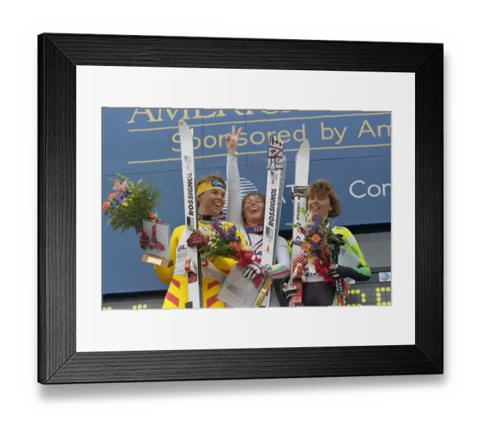 Framed Print : Super G Winners Posing on Awards Stand Framed Print : Super G Winners Posing on Awards Stand