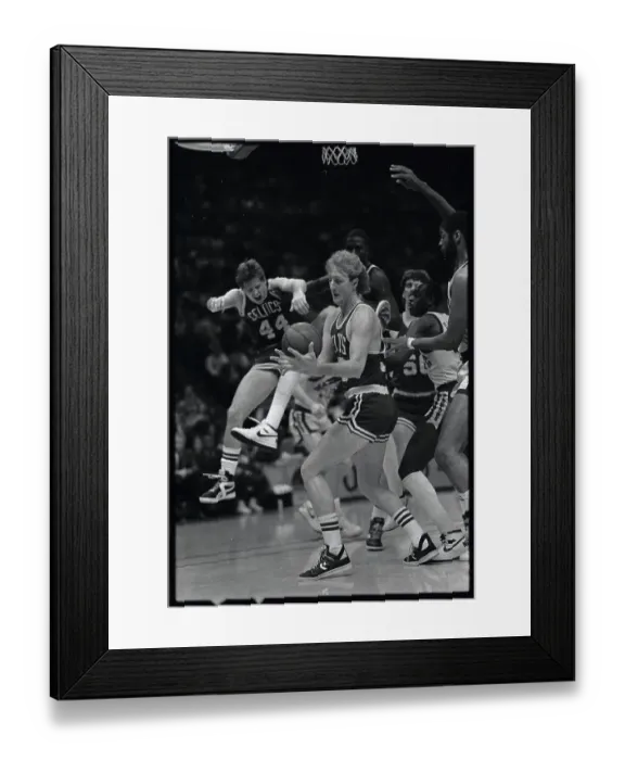 Framed Print : Larry Bird Attempting to Gain Control of Ball
