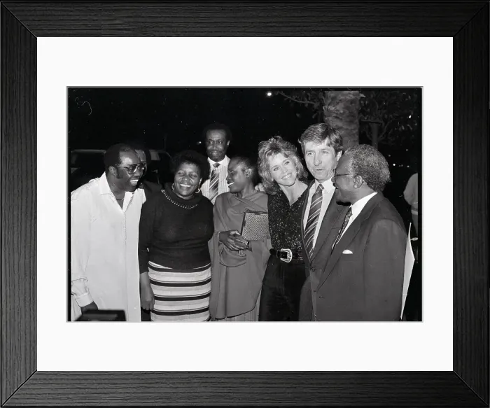 Framed Print : Jane Fonda and Tom Hayden with Desmond Tutu Framed Print : Jane Fonda and Tom Hayden with Desmond Tutu