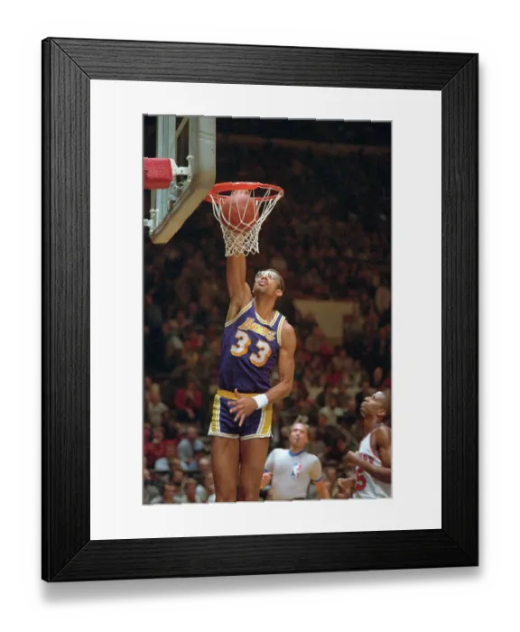 Framed Print : Patrick Ewing and Kareem Abdul-Jabbar Playing Basketball