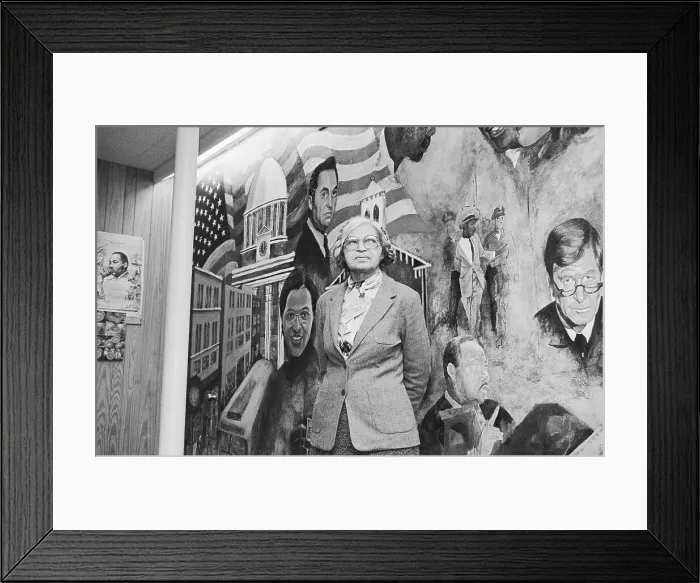 Framed Print : Rosa Parks Standing in Front of Mural Framed Print : Rosa Parks Standing in Front of Mural
