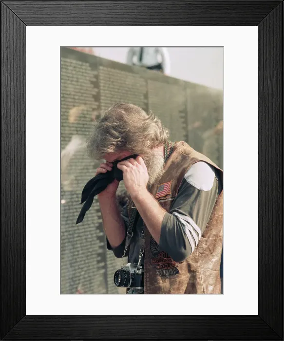 Framed Print : Man Crying at Vietnam War Memorial Framed Print : Man Crying at Vietnam War Memorial