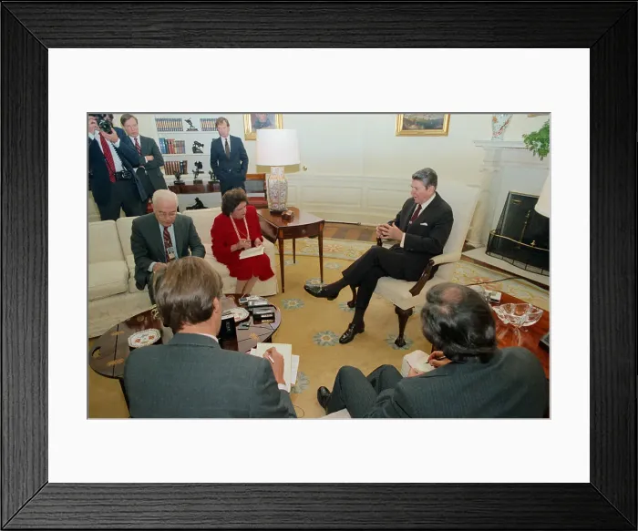Framed Print : Ronald Reagan Meeting with Press Affiliates Framed Print : Ronald Reagan Meeting with Press Affiliates