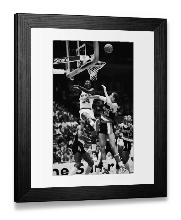 Framed Print : Hakeem Olajuwon and Sam Bowie Battle for Rebound Framed Print : Hakeem Olajuwon and Sam Bowie Battle for Rebound