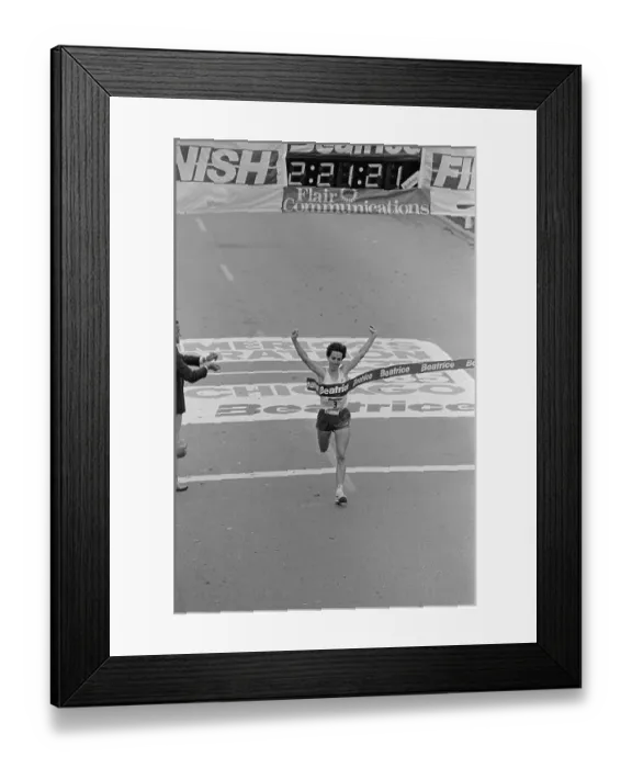 Framed Print : Joan Benoit Running Through Finish Line at The Chicago Marathon