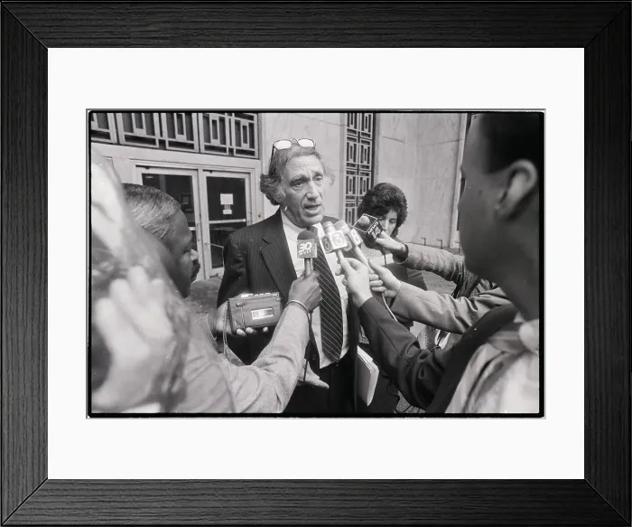 Framed Print : William Kunstler Speaks to TV Press Framed Print : William Kunstler Speaks to TV Press