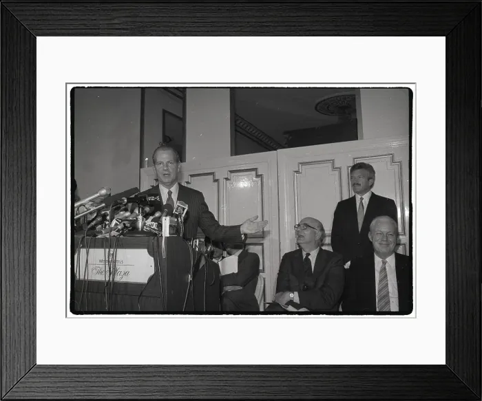 Framed Print : James Baker with Paul Volcker and West German Finance Minister Framed Print : James Baker with Paul Volcker and West German Finance Minister