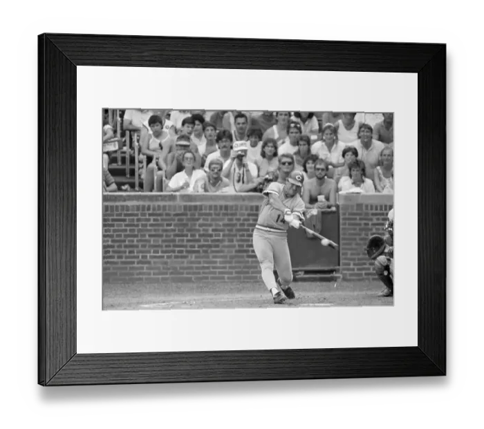 Framed Print : Pete Rose Hits Ball Stadium Fans Bkgrd