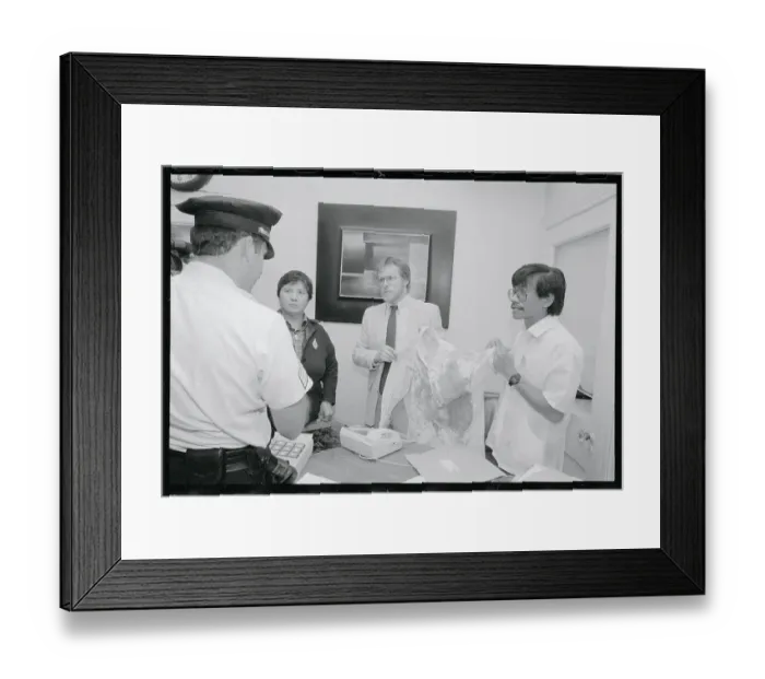 Framed Print : Bill Christeson and Walden Bello Holding Bloody Shirt