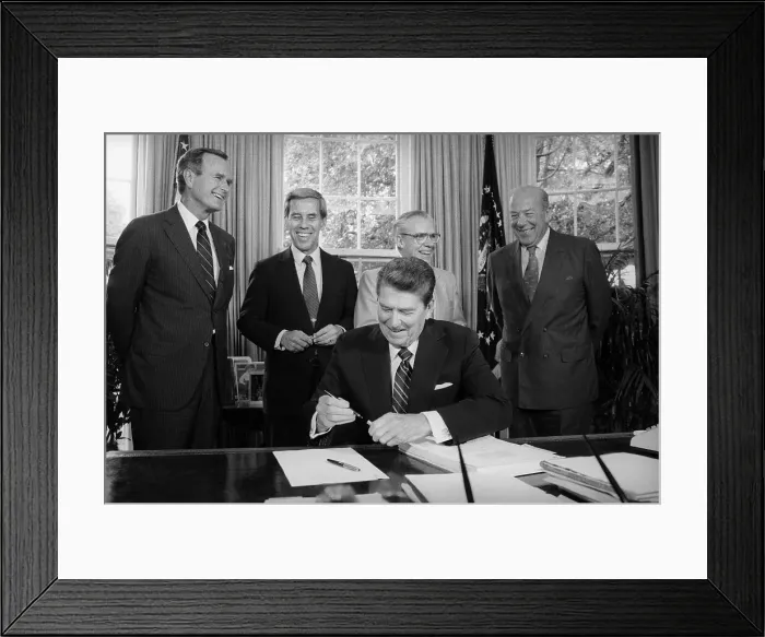 Framed Print : Ronald Reagan Signing Document at Meeting Framed Print : Ronald Reagan Signing Document at Meeting