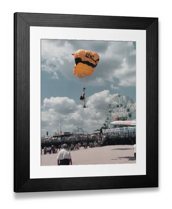 Framed Print : Betty Ann Fox parachuting at Coney Island Framed Print : Betty Ann Fox parachuting at Coney Island