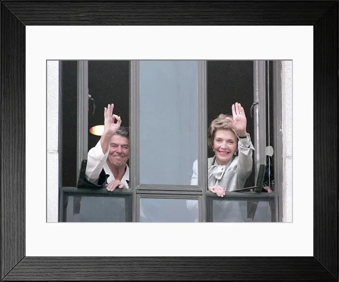 Framed Print : President and First Lady Reagan Waving From Hospital Window Framed Print : President and First Lady Reagan Waving From Hospital Window