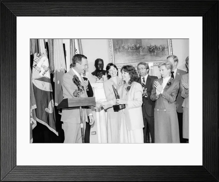 Framed Print : Vice President Bush Congratulating Teacher Framed Print : Vice President Bush Congratulating Teacher