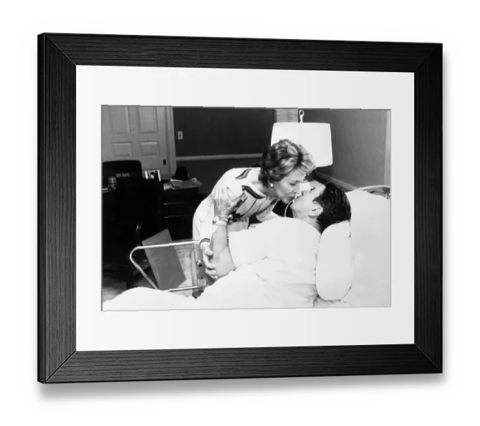 Framed Print : Nancy Reagan Greeting Ronald Reagan in Hospital Framed Print : Nancy Reagan Greeting Ronald Reagan in Hospital