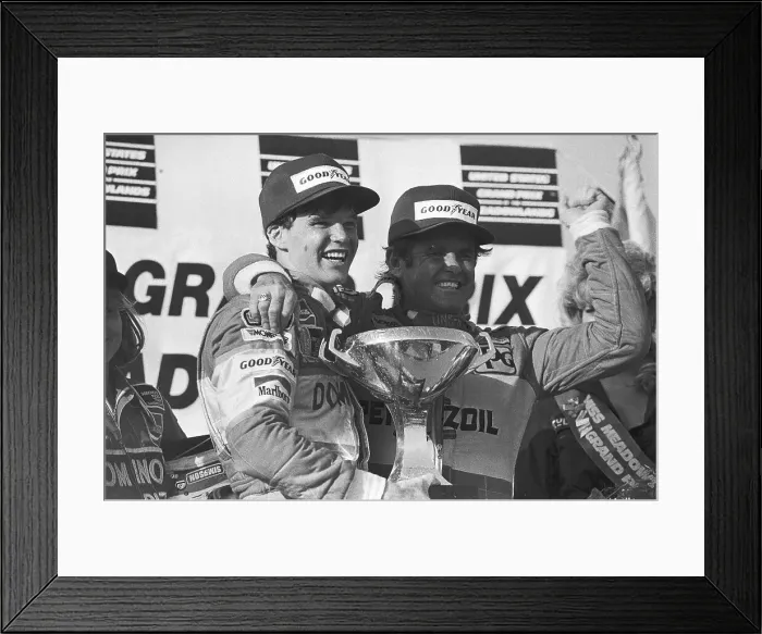 Framed Print : Al Unser, Sr. Congratulating Son on Victory Framed Print : Al Unser, Sr. Congratulating Son on Victory