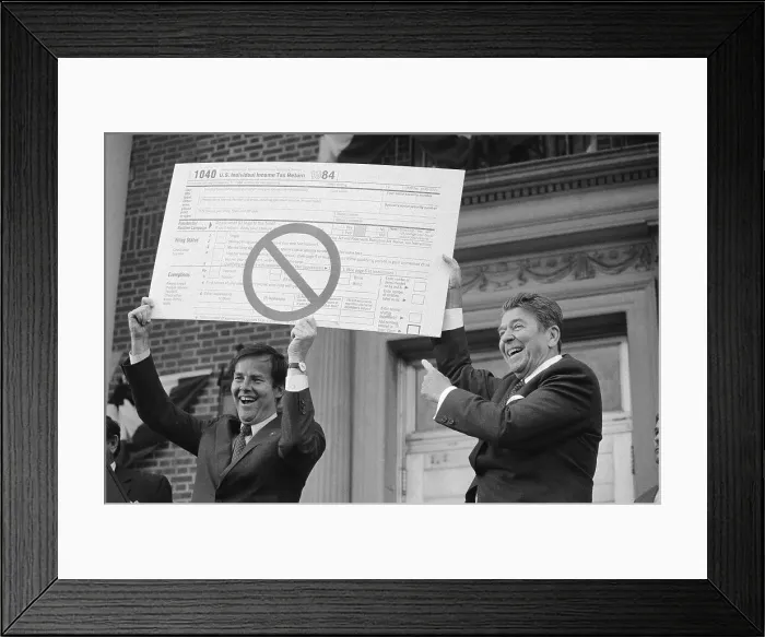 Framed Print : Reagan and Thomas Kean with Income Tax Form