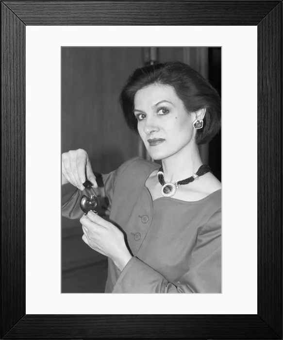 Framed Print : Paloma Picasso Holding Perfume Bottle Framed Print : Paloma Picasso Holding Perfume Bottle