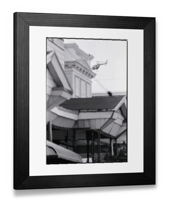 Framed Print : Helecopter Over House
