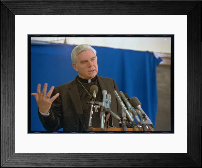Framed Print : Archbishop Bernard Francis Law Speaking at Microphones Framed Print : Archbishop Bernard Francis Law Speaking at Microphones