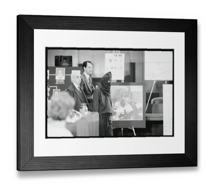 Framed Print : Covered Witness Testifying in Court Framed Print : Covered Witness Testifying in Court