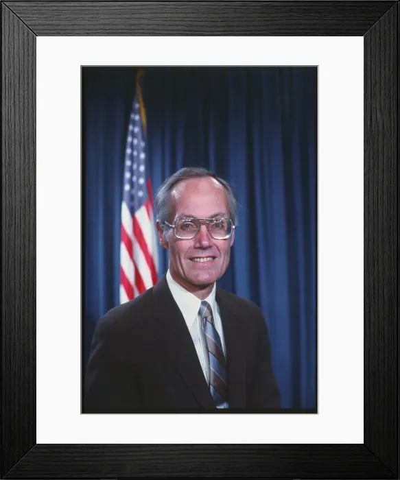 Framed Print : Portrait of Senator Slade Gorton by American Flag Framed Print : Portrait of Senator Slade Gorton by American Flag