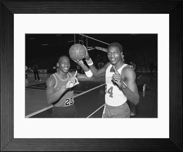 Framed Print : Michael Jordan and Akeem Olajuwon in Rookie Seasons Framed Print : Michael Jordan and Akeem Olajuwon in Rookie Seasons