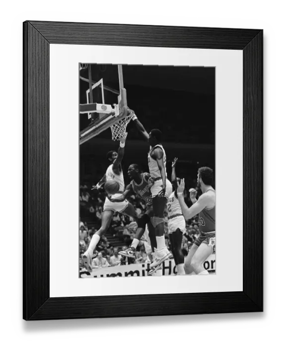 Framed Print : Michael Jordan Trying Layup Between Houston Players Framed Print : Michael Jordan Trying Layup Between Houston Players