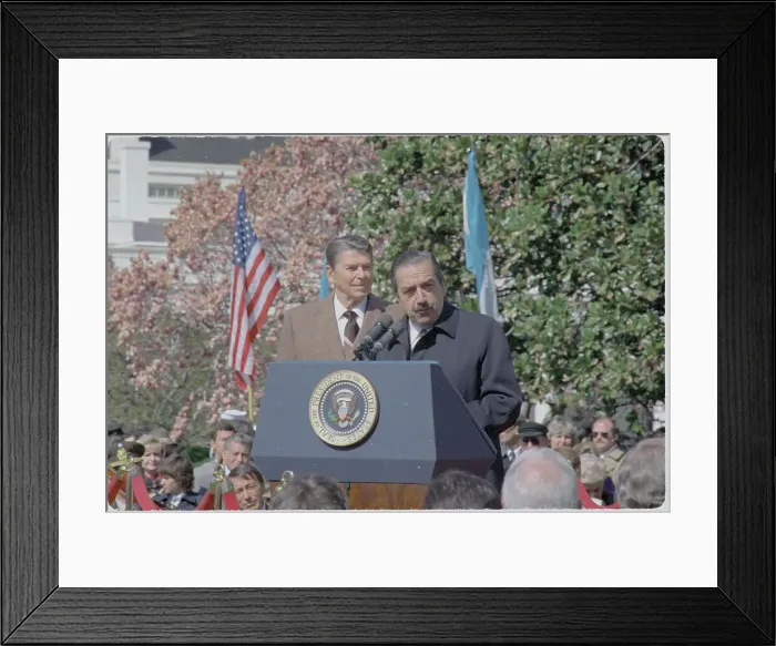 Framed Print : Ronald Reagan and Raul Alfonsin