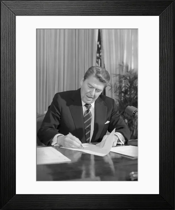 Framed Print : Ronald Reagan Writing at Desk Framed Print : Ronald Reagan Writing at Desk