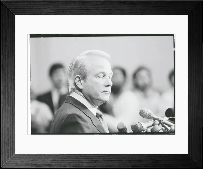 Framed Print : Edwin Edwards at Microphone with Eyes Closed