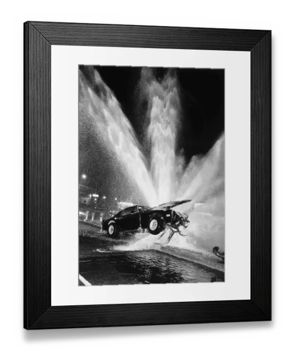 Framed Print : Wrecked Automobile on Fire Hydrant Framed Print : Wrecked Automobile on Fire Hydrant