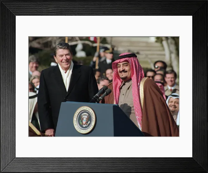 Framed Print : Ronald Reagan near Podium with King Fahd Speaking Framed Print : Ronald Reagan near Podium with King Fahd Speaking