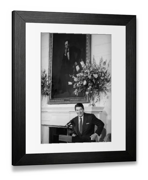 Framed Print : Ronald Reagan Posing During Star Wars Presentation Framed Print : Ronald Reagan Posing During Star Wars Presentation