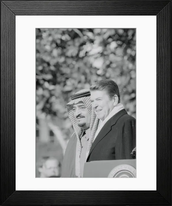 Framed Print : Ronald Reagan and King Fahd at Podium