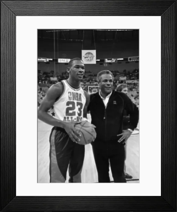 Framed Print : Michael Jordan With All-Star Game Coach K.C. Jones Framed Print : Michael Jordan With All-Star Game Coach K.C. Jones