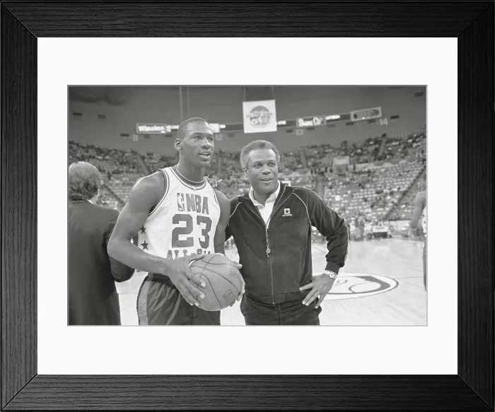 Framed Print : Michael Jordan With All-Star Game Coach K.C. Jones Framed Print : Michael Jordan With All-Star Game Coach K.C. Jones