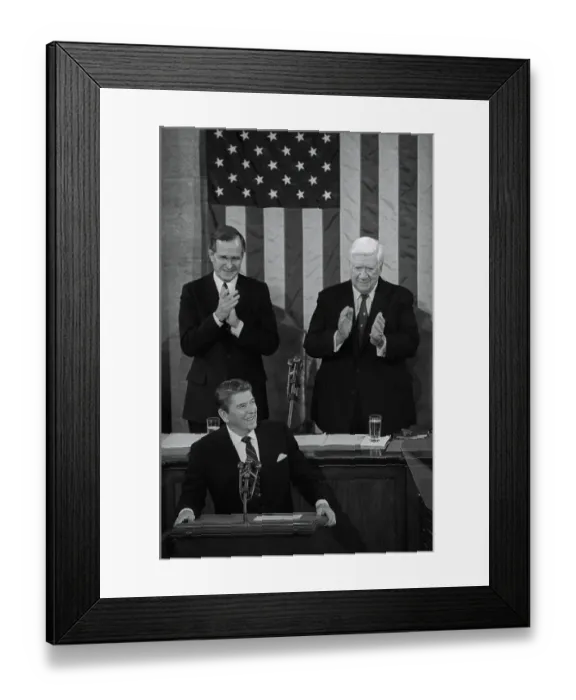 Framed Print : Ronald Reagan Receiving Approval at the Podium Framed Print : Ronald Reagan Receiving Approval at the Podium