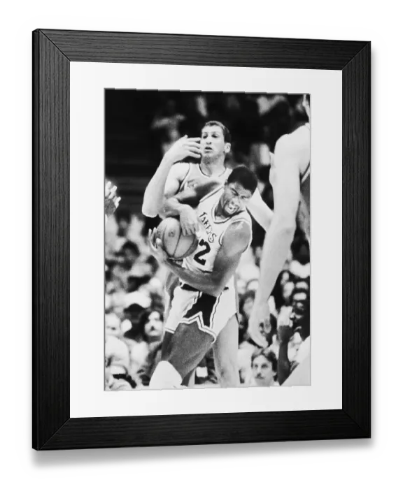 Framed Print : Magic Johnson Taking Rebound During Basketball Game Framed Print : Magic Johnson Taking Rebound During Basketball Game