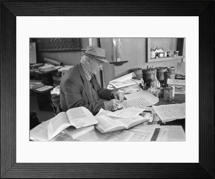 Framed Print : Linus Pauling Works on Notes in Kitchen Framed Print : Linus Pauling Works on Notes in Kitchen