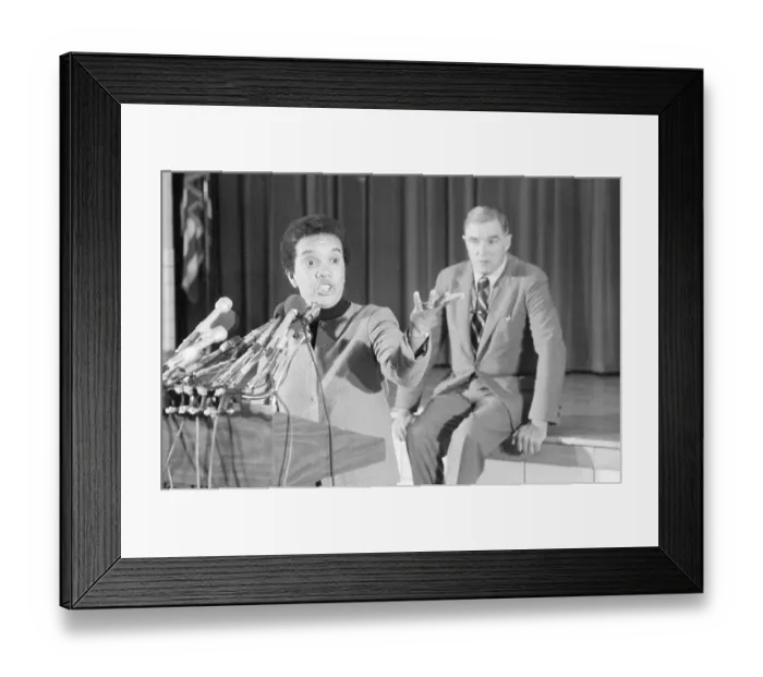Framed Print : Marian Wright Speaking at Press Conference
