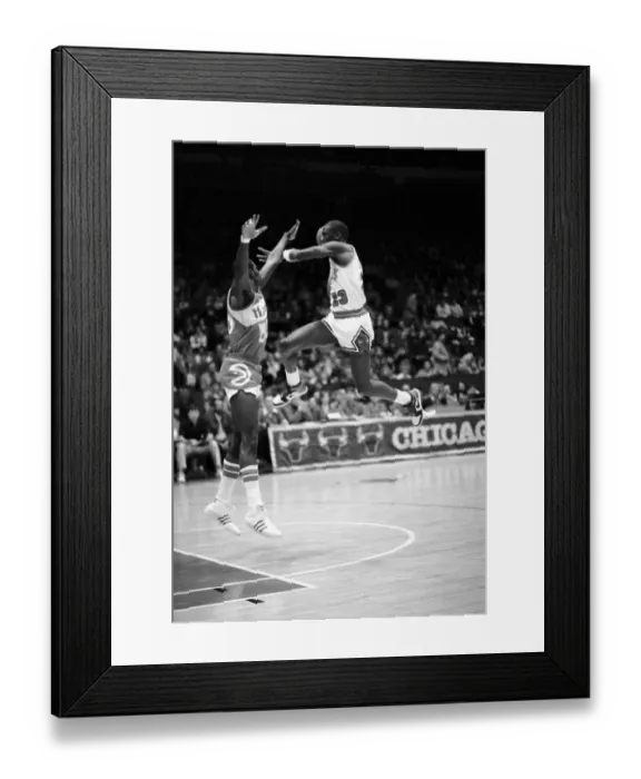 Framed Print : Michael Jordan in Mid Air Against Atlanta Hawks Framed Print : Michael Jordan in Mid Air Against Atlanta Hawks