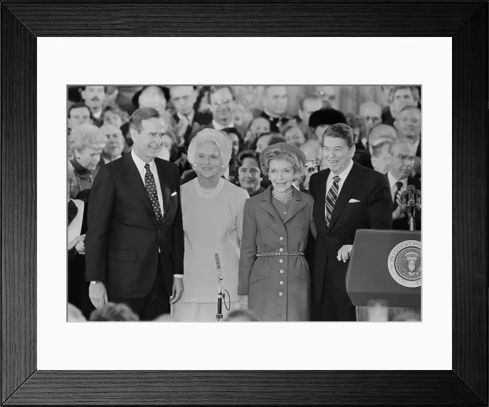 Framed Print : Ronald Reagan and George Bush with Their Wives Framed Print : Ronald Reagan and George Bush with Their Wives